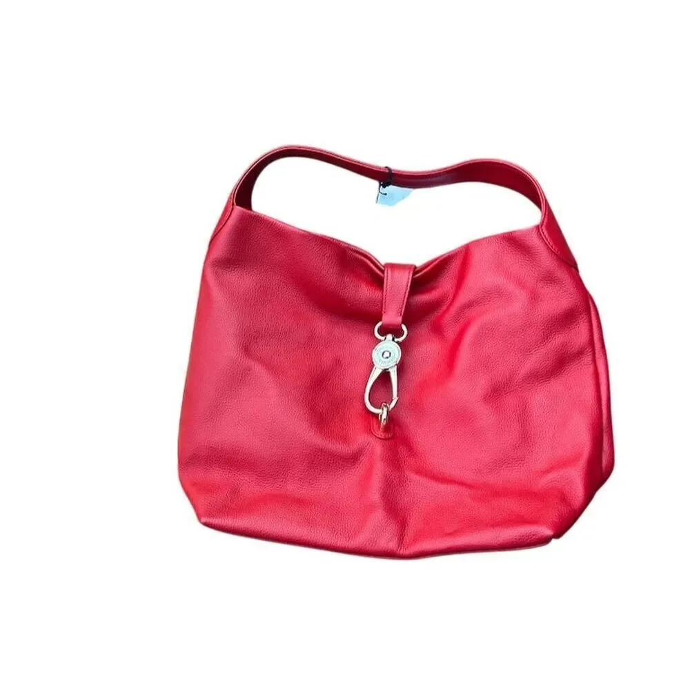 Dooney & Bourke Women's Red Leather Hobo Bag Logo Lock Casual